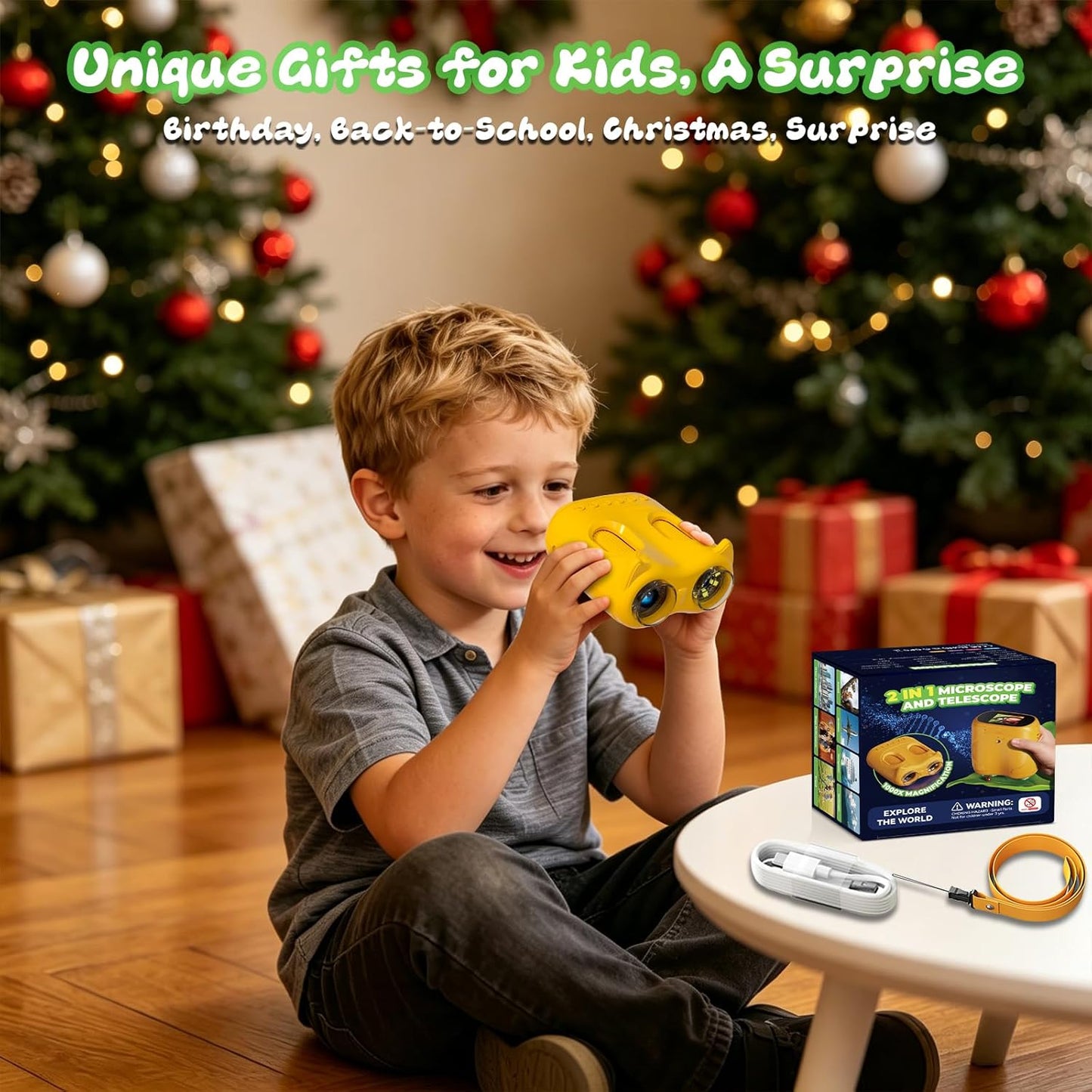 Handheld Microscope for Kids, 2 in 1 1000X Pocket Digital Microscope & 10X Telescope for Kids - Science Kits STEM Toys - Gifts for Boys Girls Ages 3 4 5 6 7 8 9 10 11 12 (Orange)