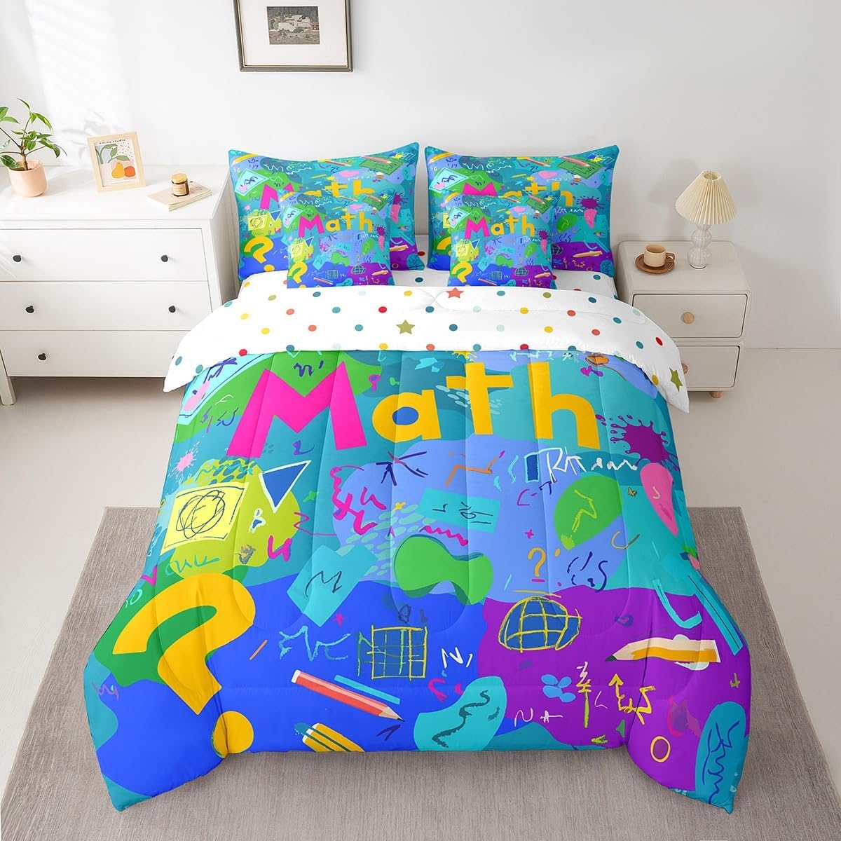 Erosebridal Chemical Equation Bed in a Bag Queen Comforter Set 7 Piece,Chemistry Bedding Sets Science Students Learning Gift Sheet Set with Comforter,Molecular Formula Education Bed Set - Colors B