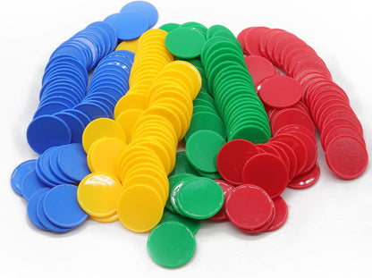 Set of 100 Opaque Plastic Learning Counters Mini Poker Chips Game Tokens with Storage Box (Black+White+Blue+Purple, 1 Inch)