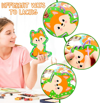 Omlisca Woodland Animals Lacing Cards for Kids 12 Pack Forest Animals Sewing Cards Owl Fox Bear Woodland Theme Party Decor Arts and Crafts Gifts for Toddler Preschool Developing Imagination Supplies