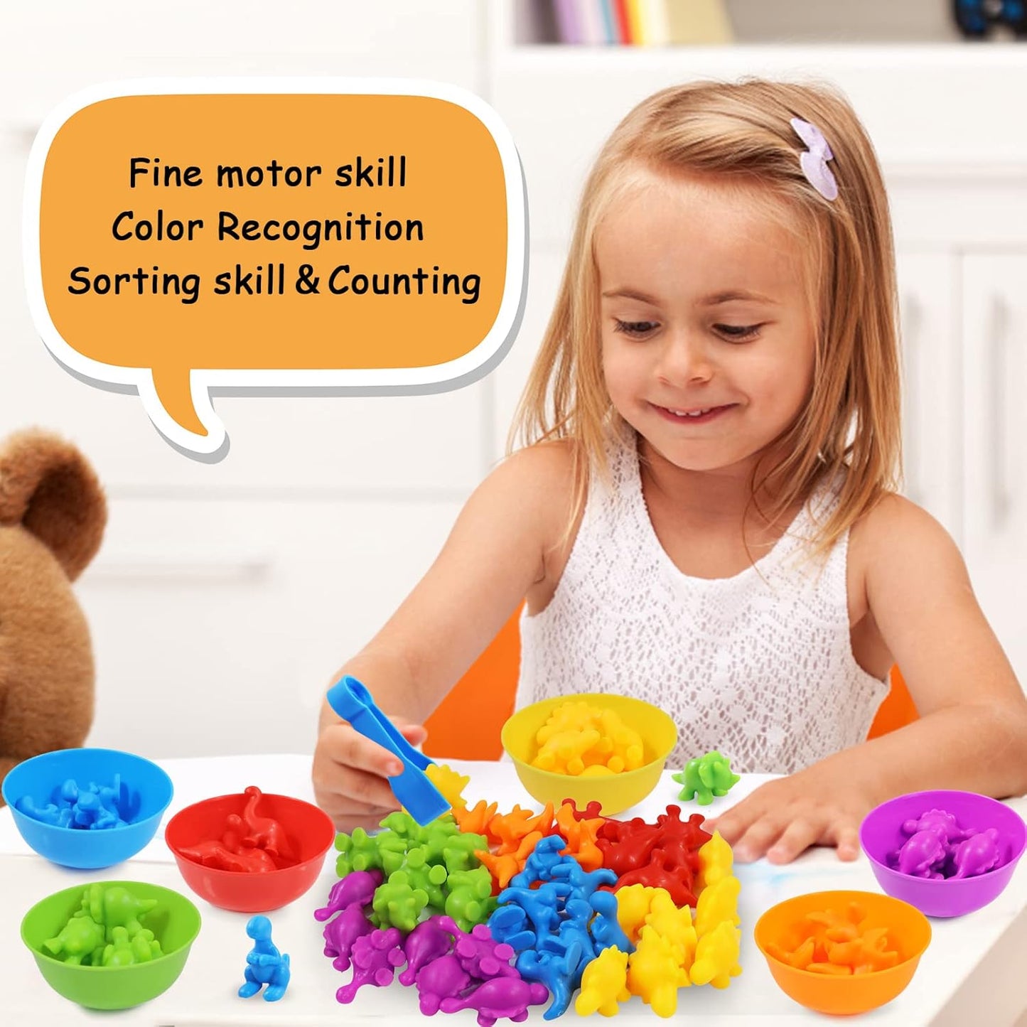 RAEQKS Counting Sorting Toys Matching Stacking Toys with Bowls Preschool Learning Activities Educational Sensory Game Montessori STEM Toy Daycare Sets Animals Gifts for Toddlers Kids Boys Girls