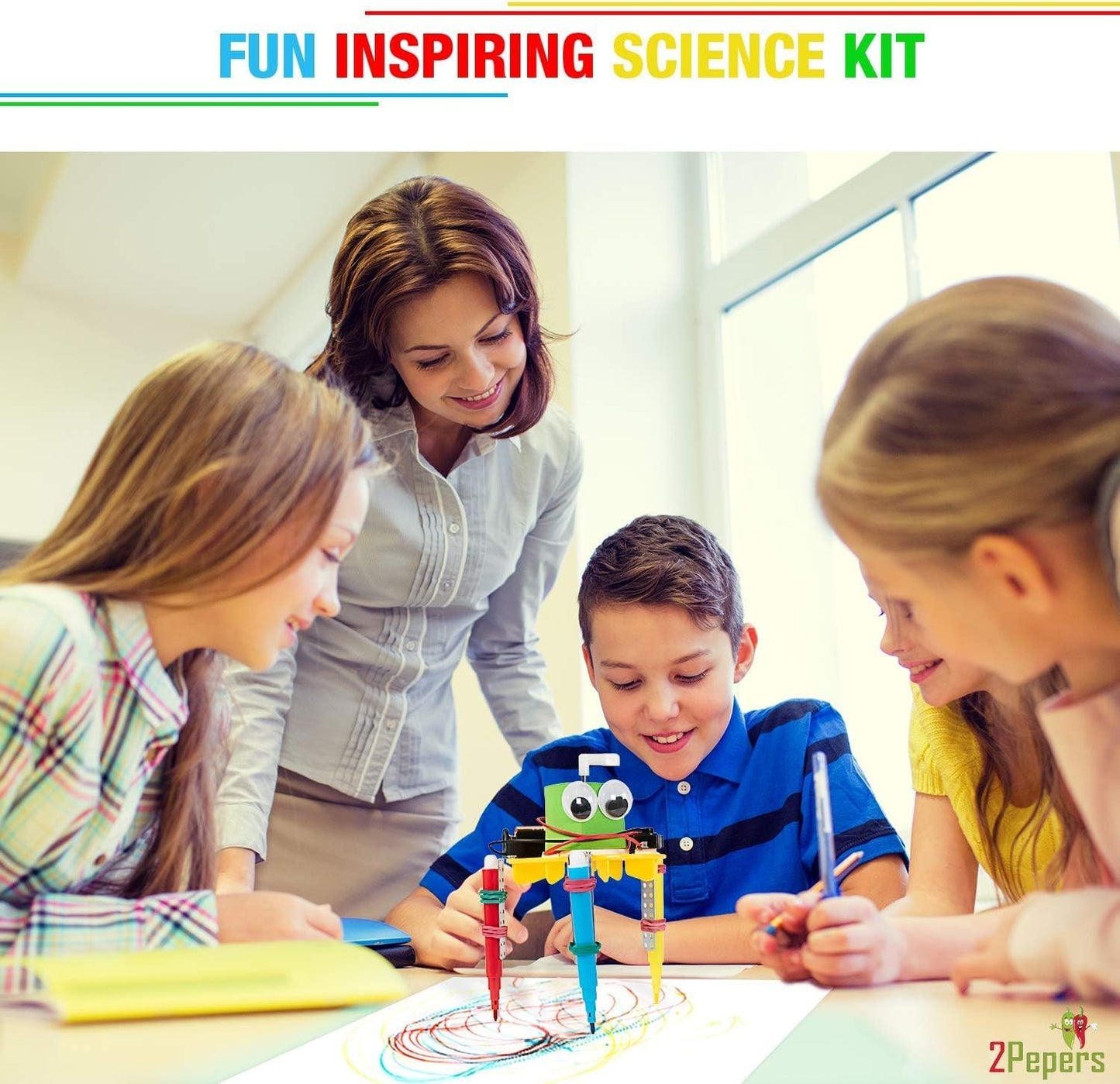 2Pepers Electric Motor Robotic Science Kits for Kids (4-in-1), DIY STEM Toys Kids Science Experiment Kits,Building Educational Robotics Kit for Boys and Girls,Circuit Engineering Science Project Kits