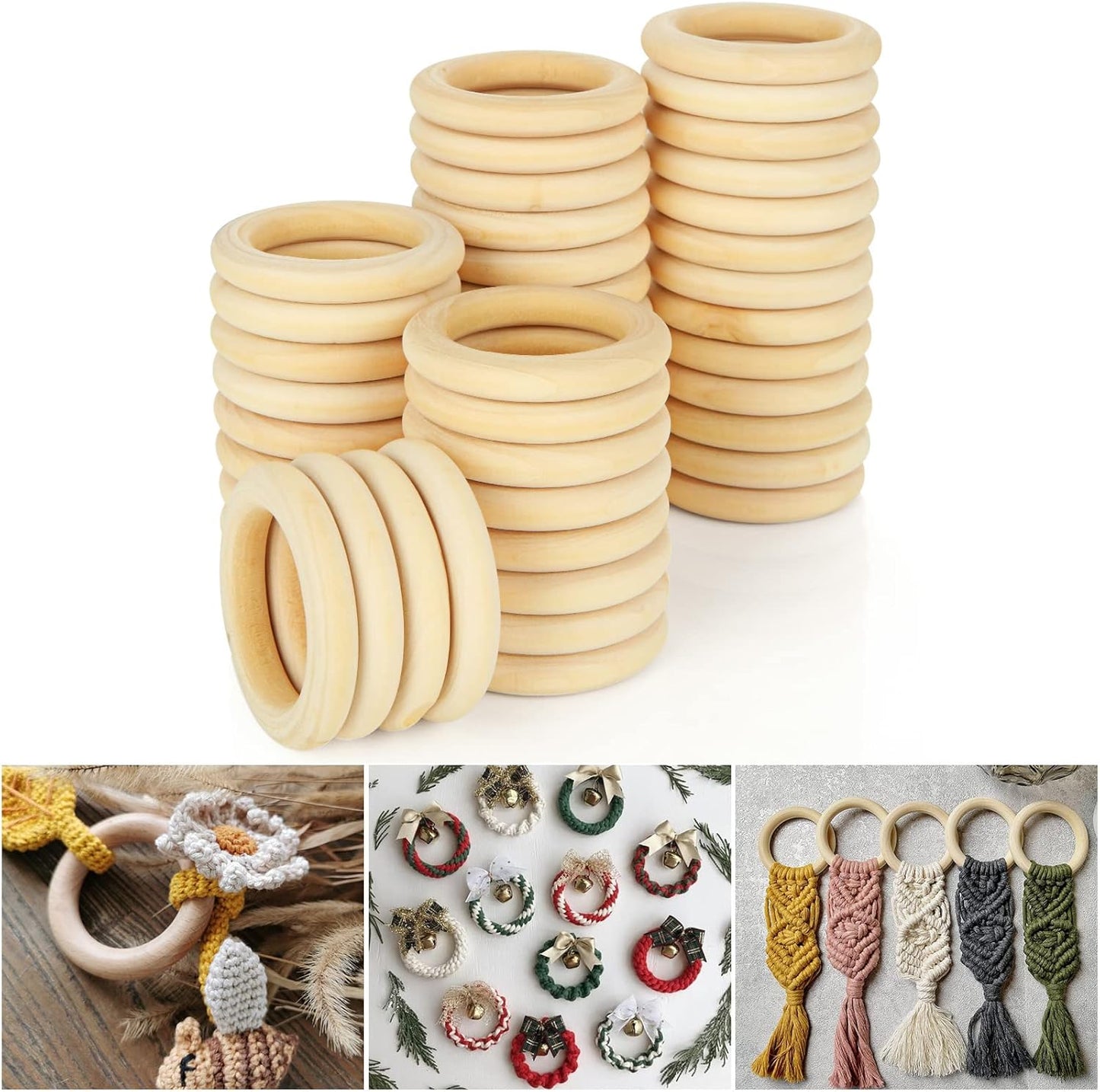APACALI 20PCS Wood Rings for Crafts 4 Inch Large Natural Unfinished Wooden Ring 96mm Smooth Solid Smooth Wood Macrame Rings for DIY Crochet Wood Hoops Connectors Jewelry Making