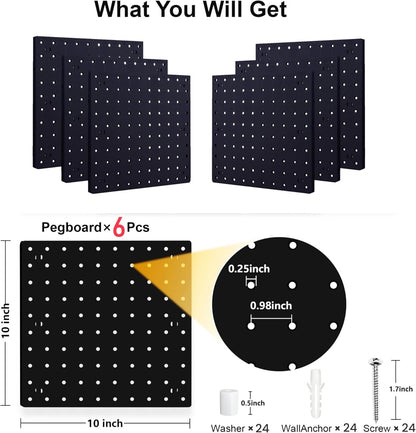 4Pcs Peg Board Panels, White ABS Pegboard Wall Mount, Easy Installation for Craft Room, Garage, Kitchen, Workshop