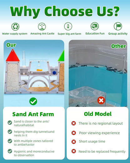 Ant Farming Castle - Ant Habitat Science Learning Kit with Yellow Sand and Tool, Large Viewing Area Ant Colony Observation Kit Educational Science Gifts for Boys, Girls