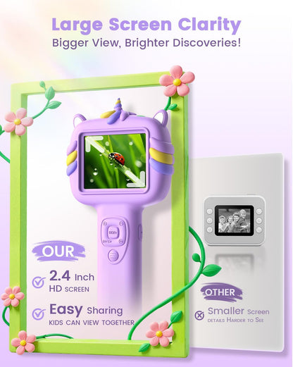 Microscope Camera for Kids Gifts Toys- Handheld Pocket Microscopes with 2.4" Screen and Autofocus - Mini Digital Educational Science Kit for Christmas Birthday for Age 3-5 5-7 8-12 Girls Boys (Green)