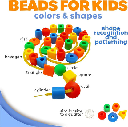 Skoolzy Lacing Beads 30 Pcs for Montessori Toys for 3 Year Old and Toddler Crafts Ages 2-4 with Beads for Kids Learning and Travel Activities Fine Motor Skills Toys