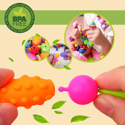 BIRANCO. Pop Beads, Jewelry Making Kit - Arts and Crafts for Girls 3-7 Years Old, Snap Beads Toys - Necklace, Bracelet, Ring Creative DIY Set - 520 pcs