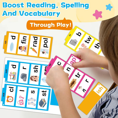 Word Family Build Book Read and Rhyme Activity Book Learn to Read Phonics Slide Flashcards Kindergarten Sight Word Flash Cards ABC Vocabulary Reading Games for Kids Homeschool Education
