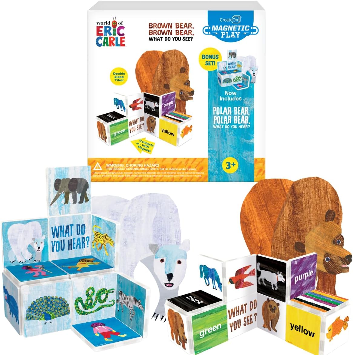 CreateOn Eric Carle Polar Bear with Head to Toe Bonus Set Magnetic Tiles, Building Set for Kids, Magnetic Building Toys for Kids, STEM Toys for Boys and Girls Ages 3+, 24 Piece