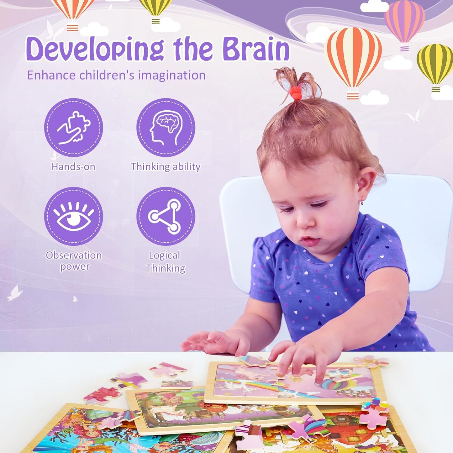 Wooden Puzzles Toys for Kids Ages 3-5, Set of 4 Packs with 20-Piece Farm, Animals Theme Wood Jigsaw Puzzles, Preschool Educational Brain Teaser Toys for Boys and Girls 3-6 Years Old.