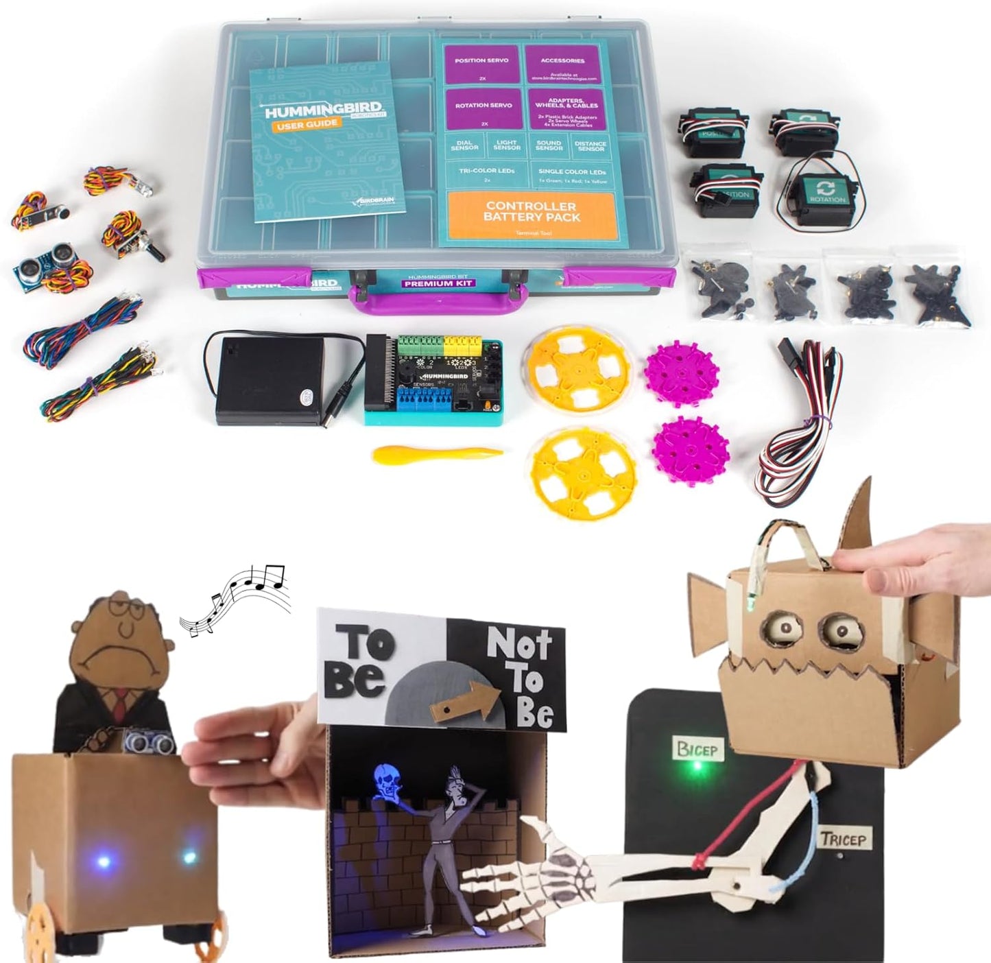 Hummingbird Bit Premium Kit - Educational Programmable Robot & Robotic Kit for Students, Teachers & Schools, Flexible Robotics Kits for Creative STEM Learning