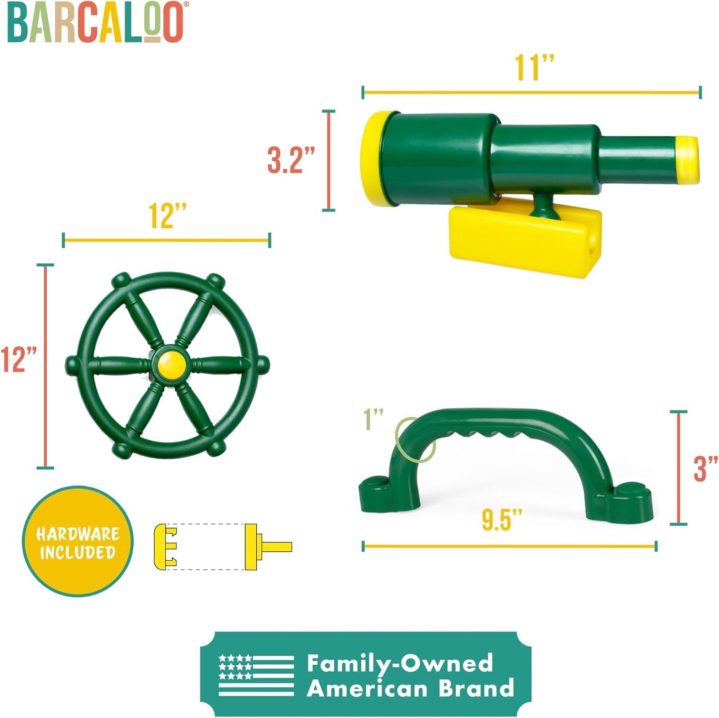 Barcaloo Playground Equipment Bundle Set with Kids Pirate Telescope, Pirate Steering Wheel & Flags, Jungle Gym Playset Accessories for Backyard Swings, Playground Set for Backyards