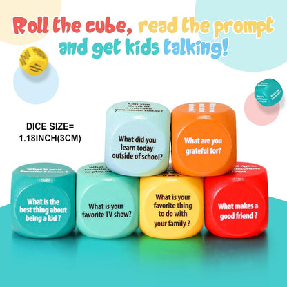 Simgoing 6 Pcs Conversation Cube Ice Breaking Supplies Table Talk Topic Cube Social Emotional Learning Activities Wood Conversation Starter Dice with Tin Box for Kid Counselor Therapist