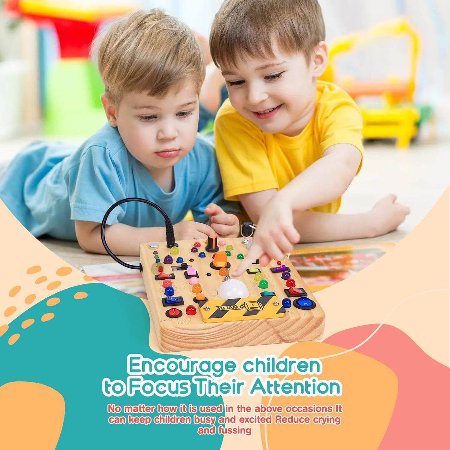 RichBoy Montessori Toy Busy Board with 40 LED Lights, 59-in-1 Sensory Toys for Toddlers, Travel Educational Activity for Airplane, Ideal Christmas Birthday Gift for Boys & Girls (7.8" x 6.5")