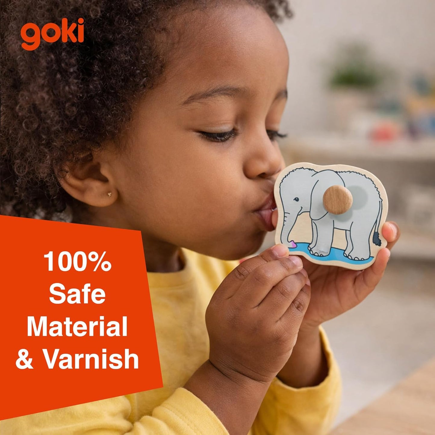 Goki Wooden Puzzles for Toddlers 1-3 I 1st Puzzle for 1+ Year Old I Safari Animal Toy with Large Knobs 9 pcs - Eco Friendly Wood Fine Motor Skills Toys - 1st Birthday Gift German Brand Quality