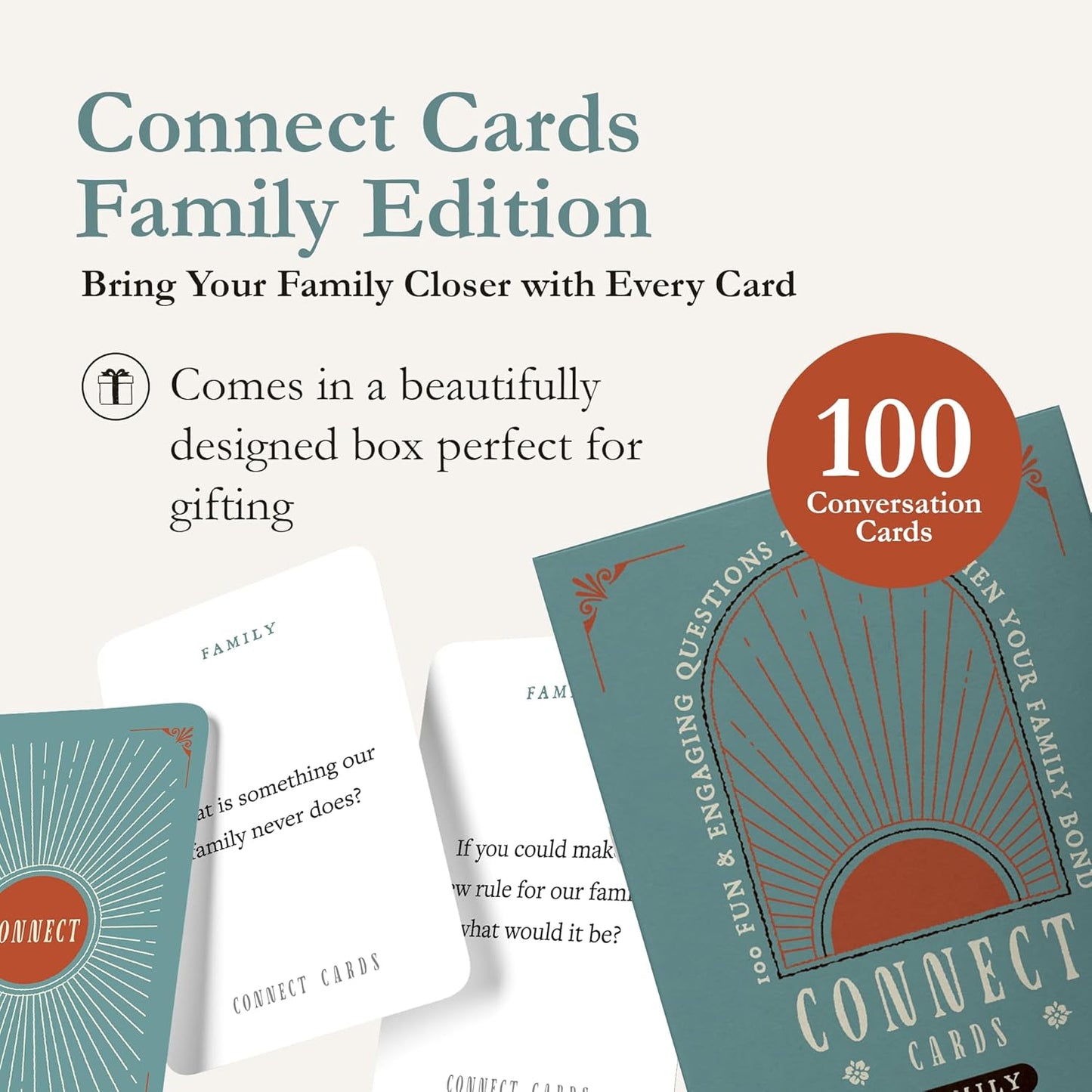 Connect Cards Family Edition - 100 Family Conversation Cards for Kids and Parents to Spark Deeper Connections & Meaningful Moments - Conversation Starters at Home, Dinner, or Travel