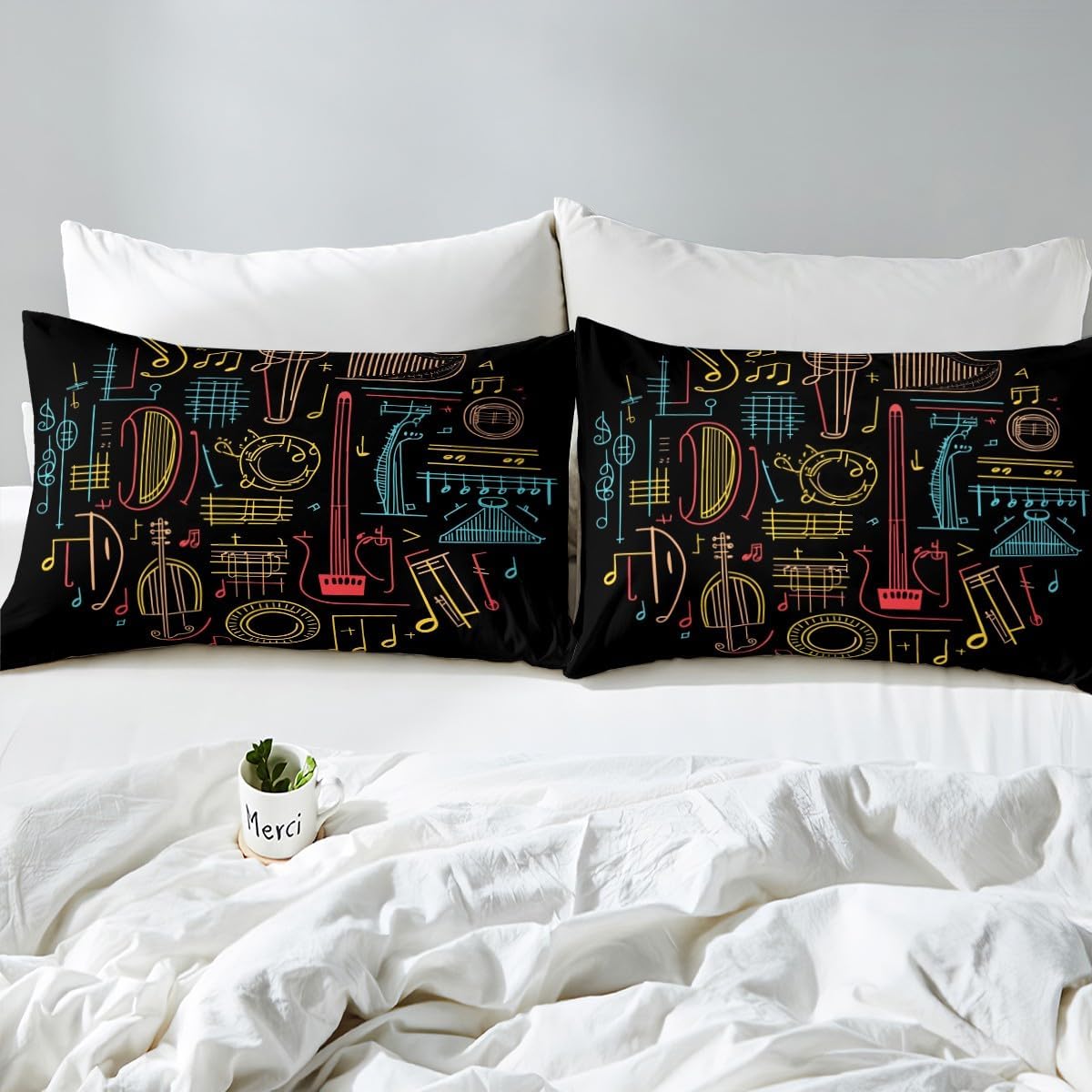 Drum Kit Comforter Cover Abstract Musical Instruments Bedding Set for Kids Boys Teens,Pop Music Duvet Cover Modern Rock Quilt Cover, Teal Laser Light Bedroom Decor Twin Size Blue Green Black