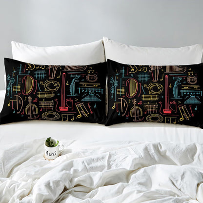 Drum Kit Comforter Cover Abstract Musical Instruments Bedding Set for Kids Boys Teens,Pop Music Duvet Cover Modern Rock Quilt Cover, Teal Laser Light Bedroom Decor Twin Size Blue Green Black