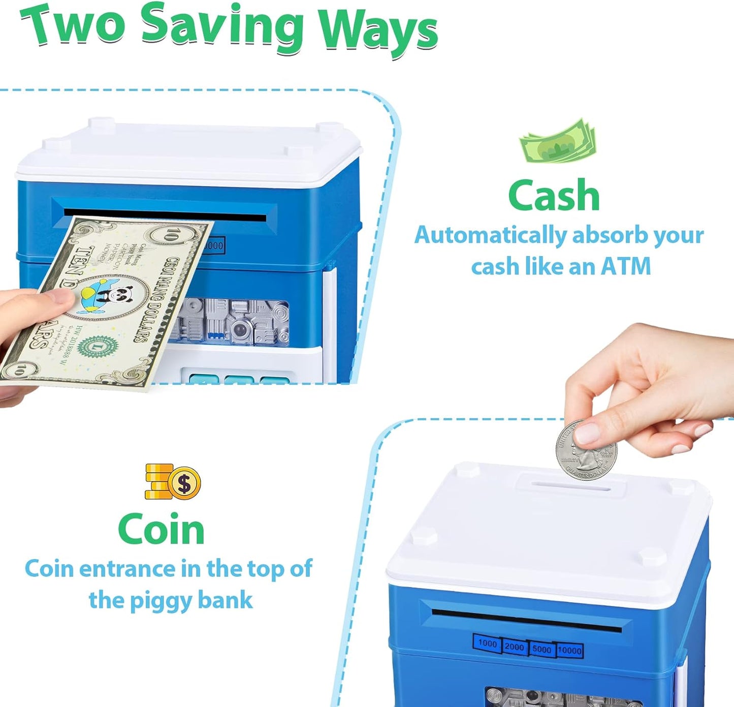 Kids Piggy Bank for Girls - Toys for 5 6 7 8 9 10 Year Old Girl Birthday Gifts - Electronic Piggy Bank ATM Machine Money Safe for Kids Toys Age 6-8-10