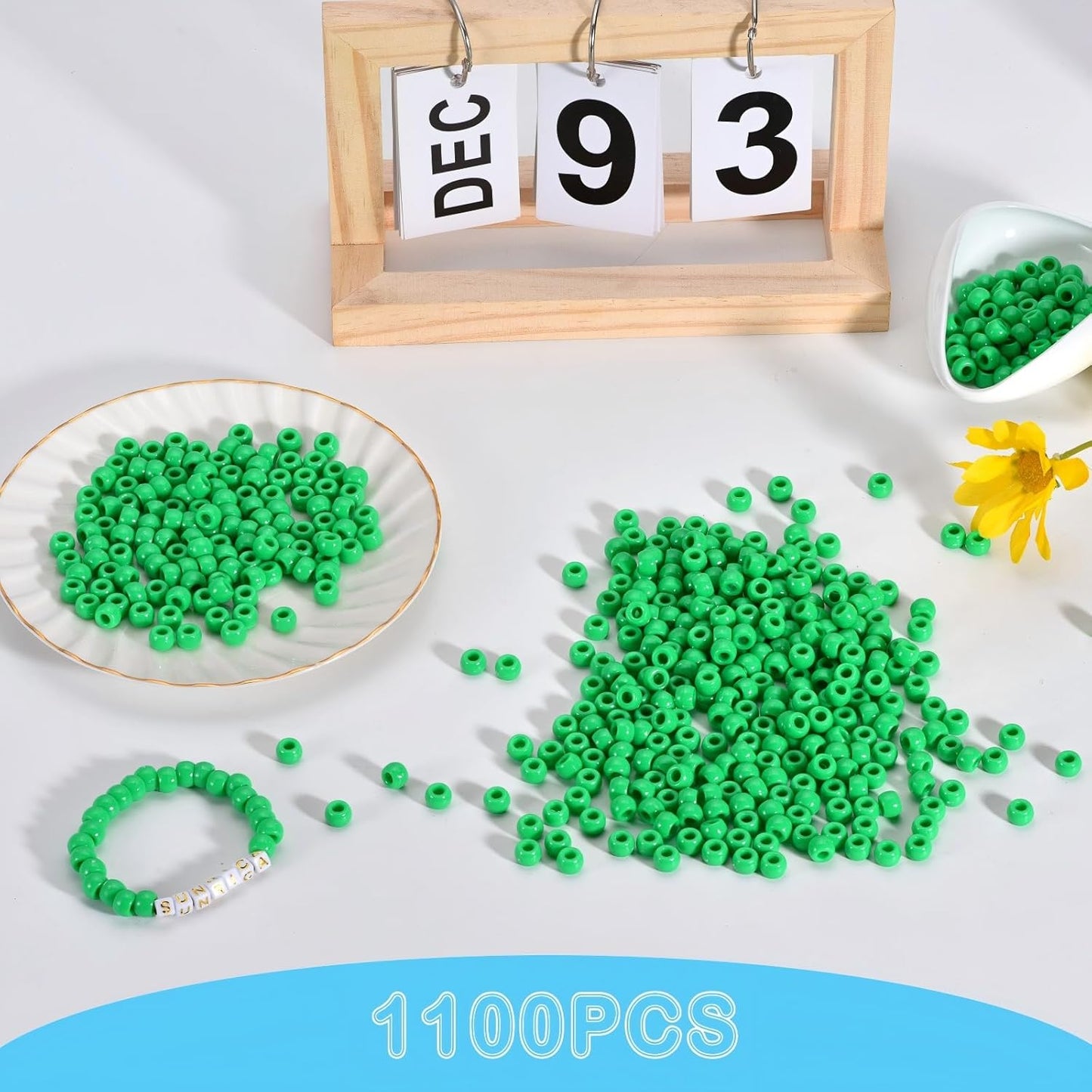 1100Pcs Red Pony Beads 6x9mm Large Hole Plastic Hair Beads for Braids, Kandi Bracelets, Keychains, Jewelry Making