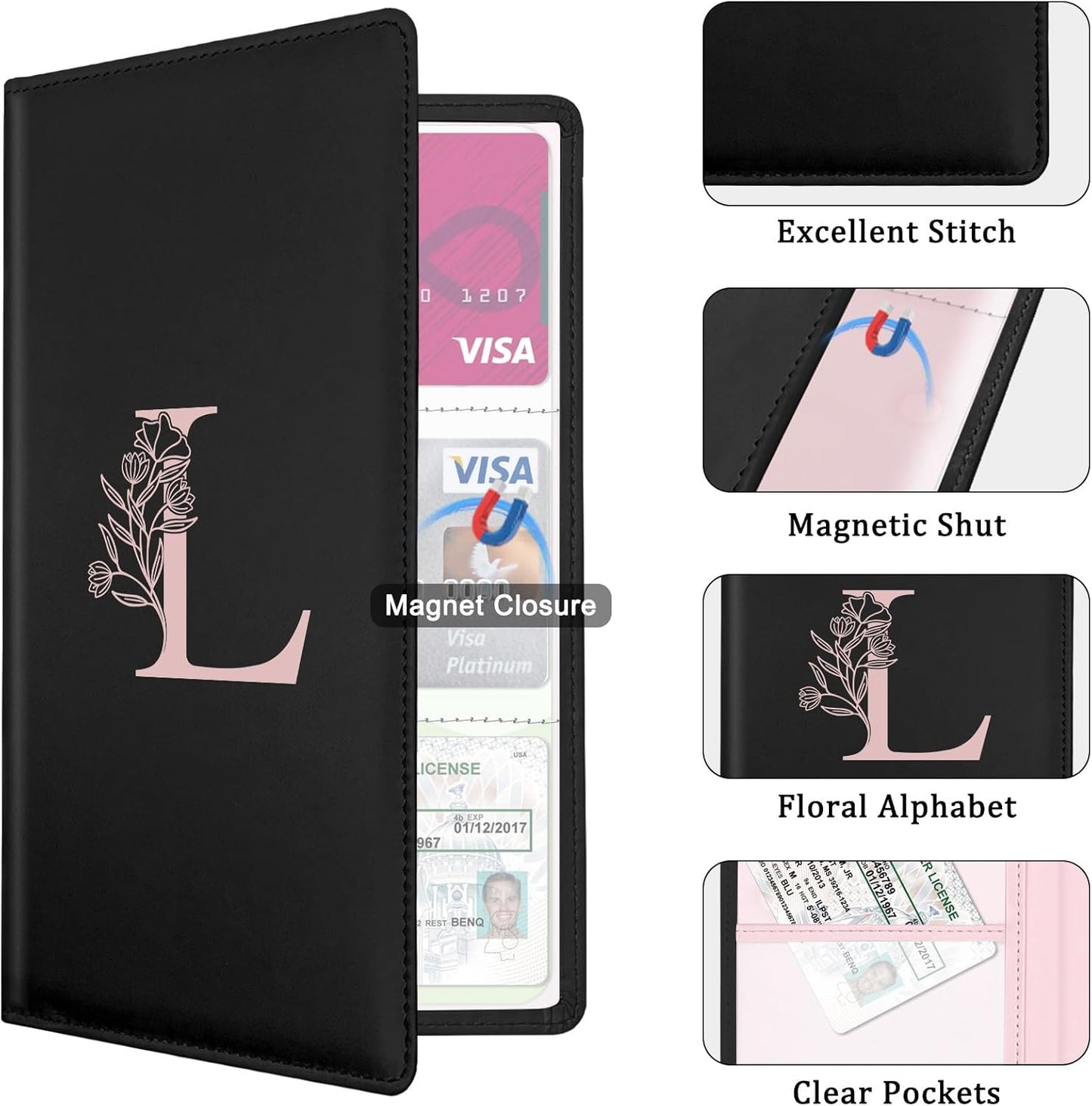 Letter Car Registration and Insurance Holder, with Magnetic Closure for License, Cards and Documents,Vehicle Glove Box Car Organizer, Interior Car Accessories for Women Men (I)
