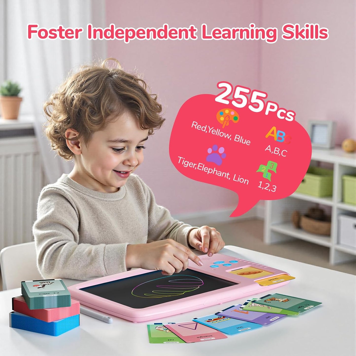 Talking Flash Cards for Toddlers: 2-in-1 LCD Writing Tablet with 510 Sight Words, Montessori Language Learning, Autism & Speech Therapy Toys for Children Ages 1-6, Blue