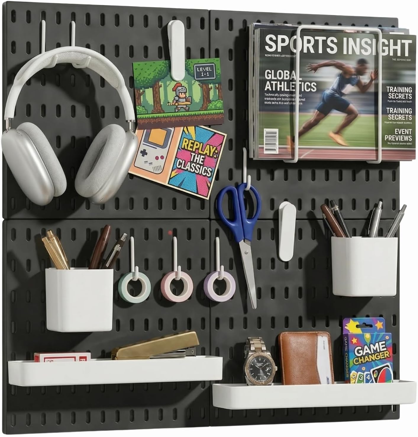 Keepo Peg Board Wall Organizer – Plastic Pegboard Panels, Modular Peg Board Storage System for Home Office, Craft Room, Gaming Setup (White, 33″×22″)