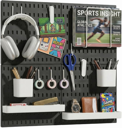 Keepo Peg Board Wall Organizer – Plastic Pegboard Panels, Modular Peg Board Storage System for Home Office, Craft Room, Gaming Setup (White, 33″×22″)
