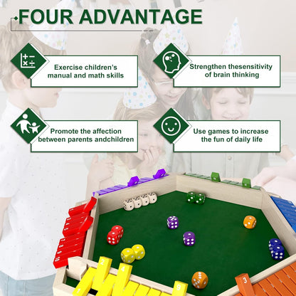 Nicecho 2-6 Players Shut The Box Dice Game, Wooden Board Table Math Game with 16 Dice, Classics Tabletop Games for Kids Adults, Family,Classroom,Home,Party or Pub