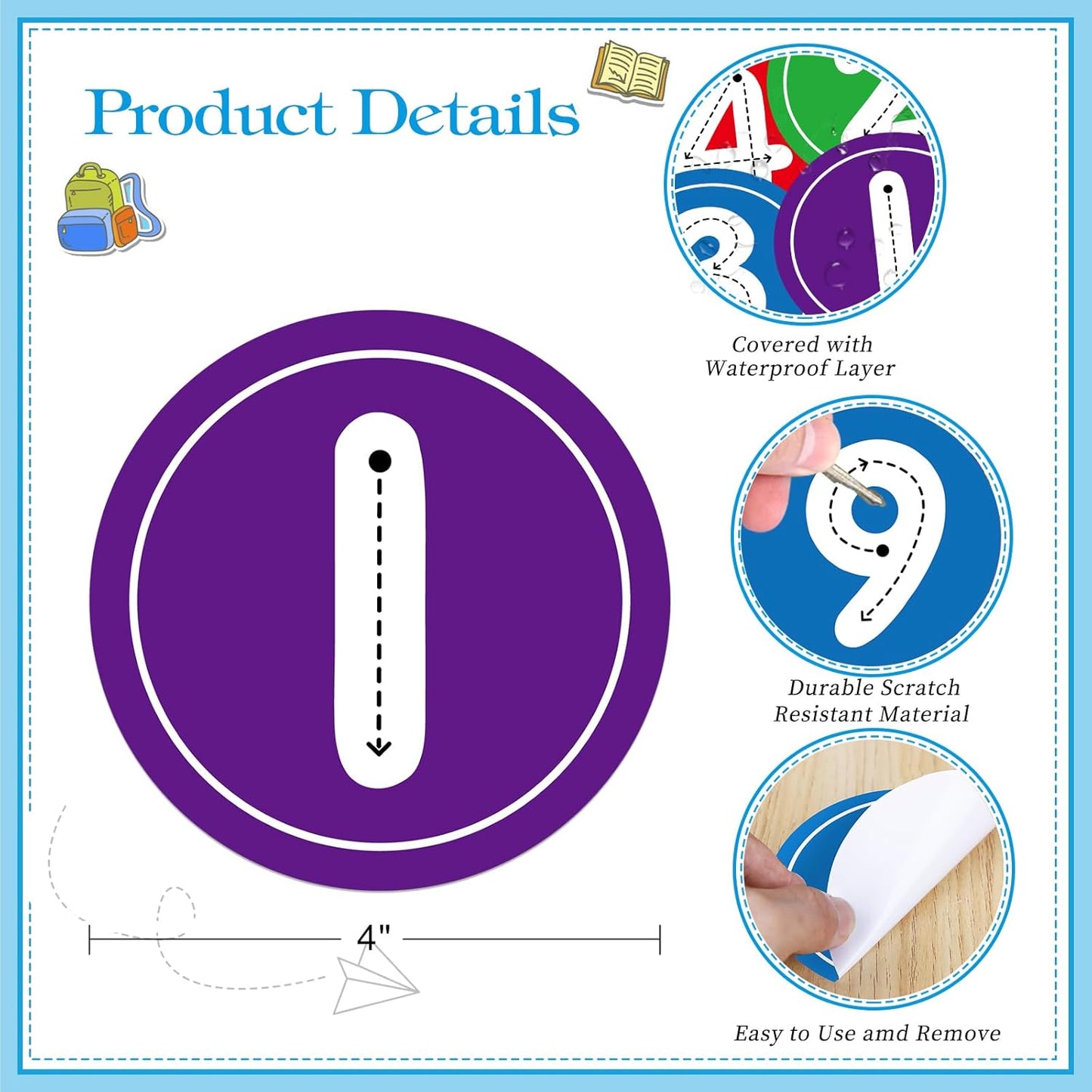 WhatSign Line up Spots for Classroom Floor - 36Pcs Floor Numbers for Classroom Lining up Number Stickers for Back to School Kindergarten Preschool Elementary Supplies