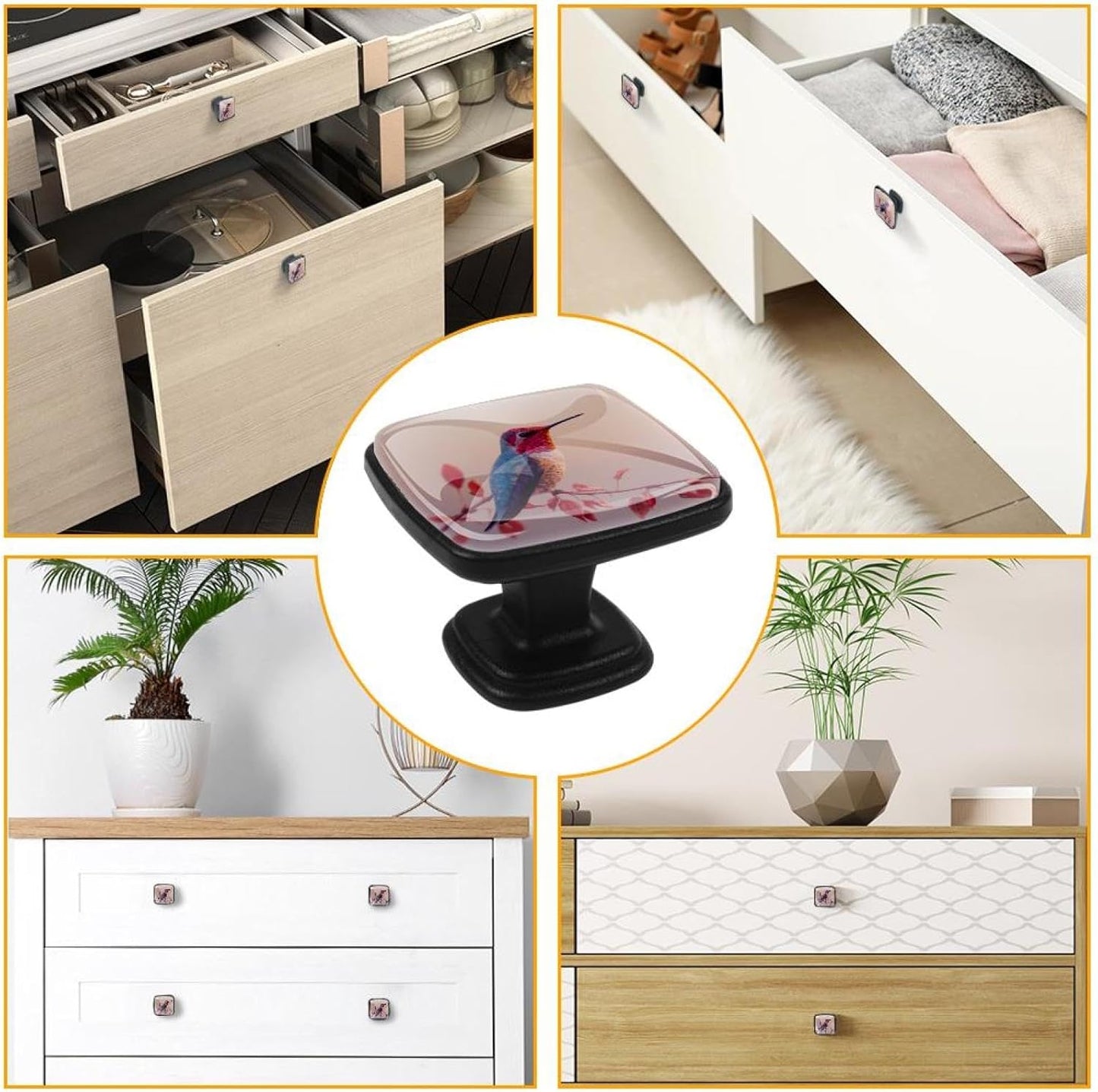 4 Pack Cabinet Knobs Drawer Pulls, 30mm Round ABS Glass Drawer Hardware Growing Butterfly Cabinet Handles with Screws for Dressers Kitchens Cupboard