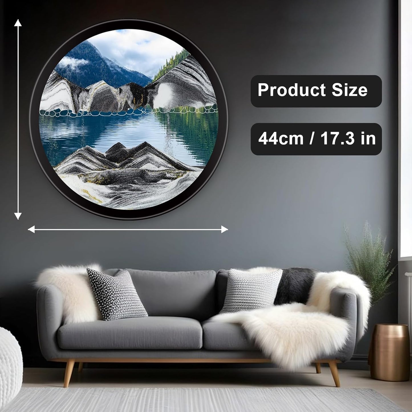 17.3" Moving Sand Art, 3D Sand Art Pictures Deep Sea Sandscape Living Room Decoration, 360° Rotate, Glass Crafts Solid Wood Frame, Relaxing Mood Home Office Work Wall Art Decor