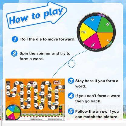 Broytain Phonics Board Games for Kids,Educational Learning CVC and CVCC Board Games for Boys and Girls,Reading and Spelling Word Games Ages 4 5 6,Classroom Travel Indoor Outdoor Family Games