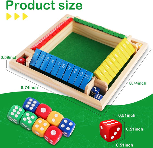 Shut The Box Game Wooden, 1-6 Players Dice Board Game for Adults and Kids, 10 Numbers Math Games - Educational and Entertaining, Classic Table Flip Blocks for Family Game Night