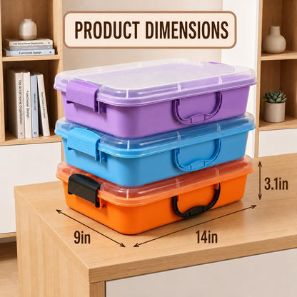FIIOEOY 3 Pcs Sensory Bin Sand Tray with Lid & 3 Stickers, Stackable Plastic Storage Containers, Portable Sandbox, Organizers for Toys, Sand, Arts, Crafts (Blue, Green, Pink)