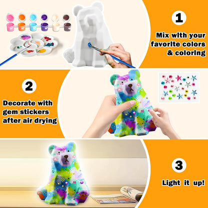 FUNZBO 4.3in Paint Your Own Dinosaur Lamp Kit - Arts and Crafts Supplies Painting for Kids Teens, DIY Night Light Dinosaur Toy for Boy Girl 3 4 5 6 7 8 9 10 11 12 Birthday Gift