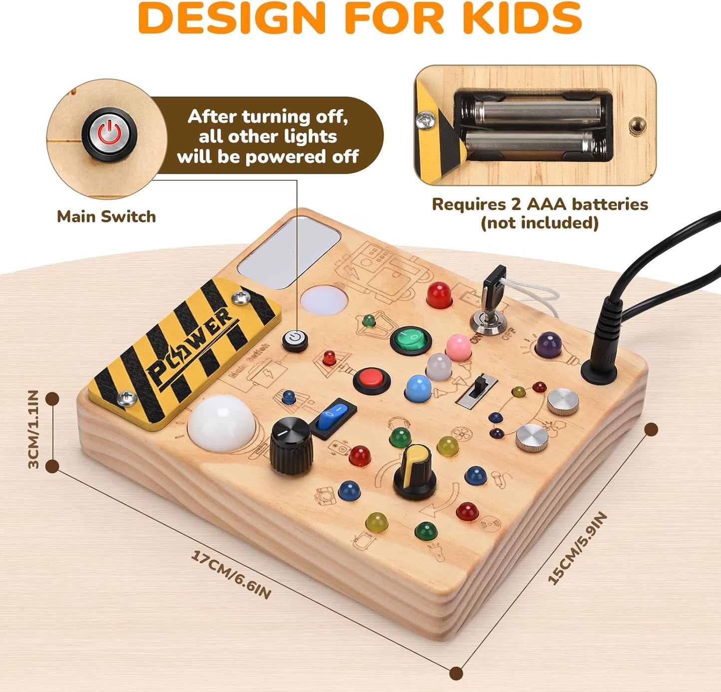 LED Busy Board for Toddlers - Montessori Sensory Toy with 10 Switches & 19 Lights, Wooden Activity Board for Fine Motor Skills, Ideal Educational Birthday Travel Toy Gift for 1 2 3 Year Old Boys Girls