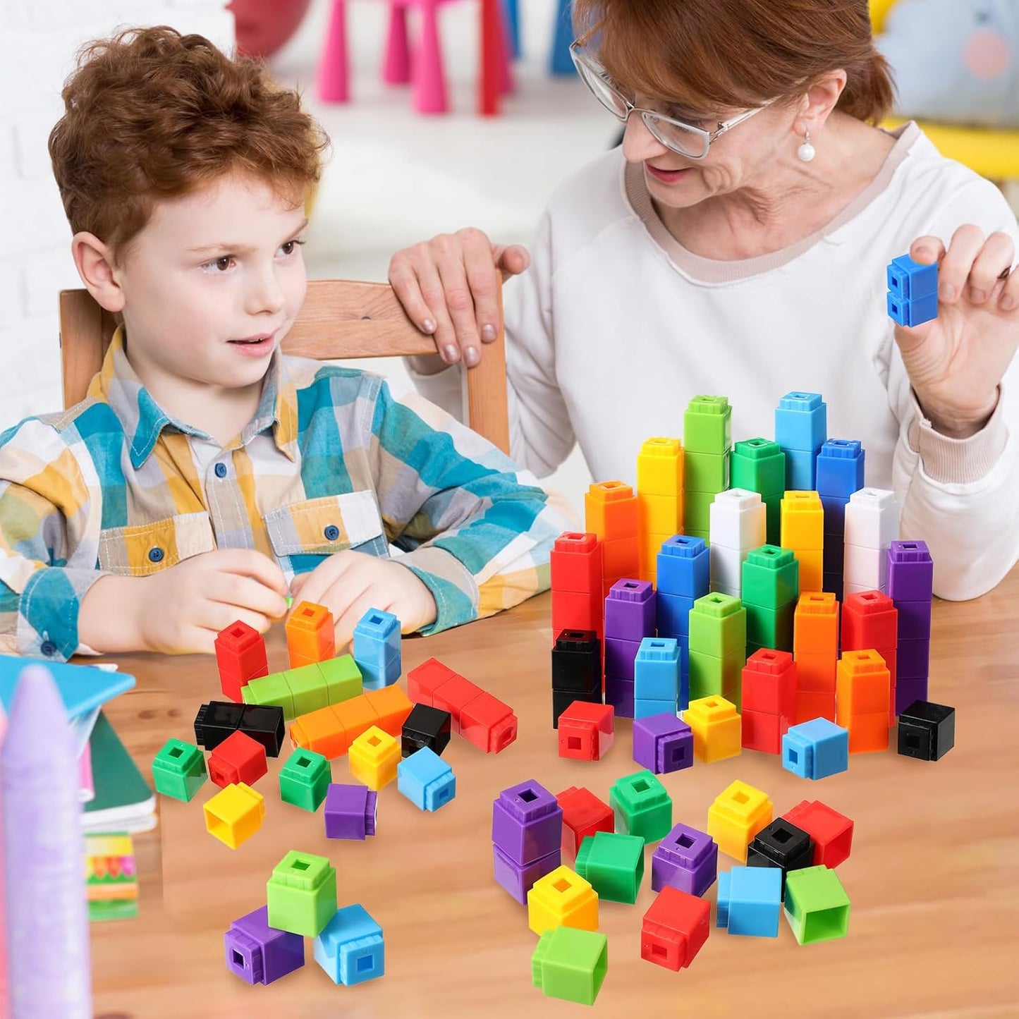 Jenaai 100 Pcs Linking Cubes Plastic Math Cubes Manipulative Counting Blocks STEM Snap Blocks Connecting and Counting for Early Math and Construction, Homeschool Preschool Supplies(Stylish)