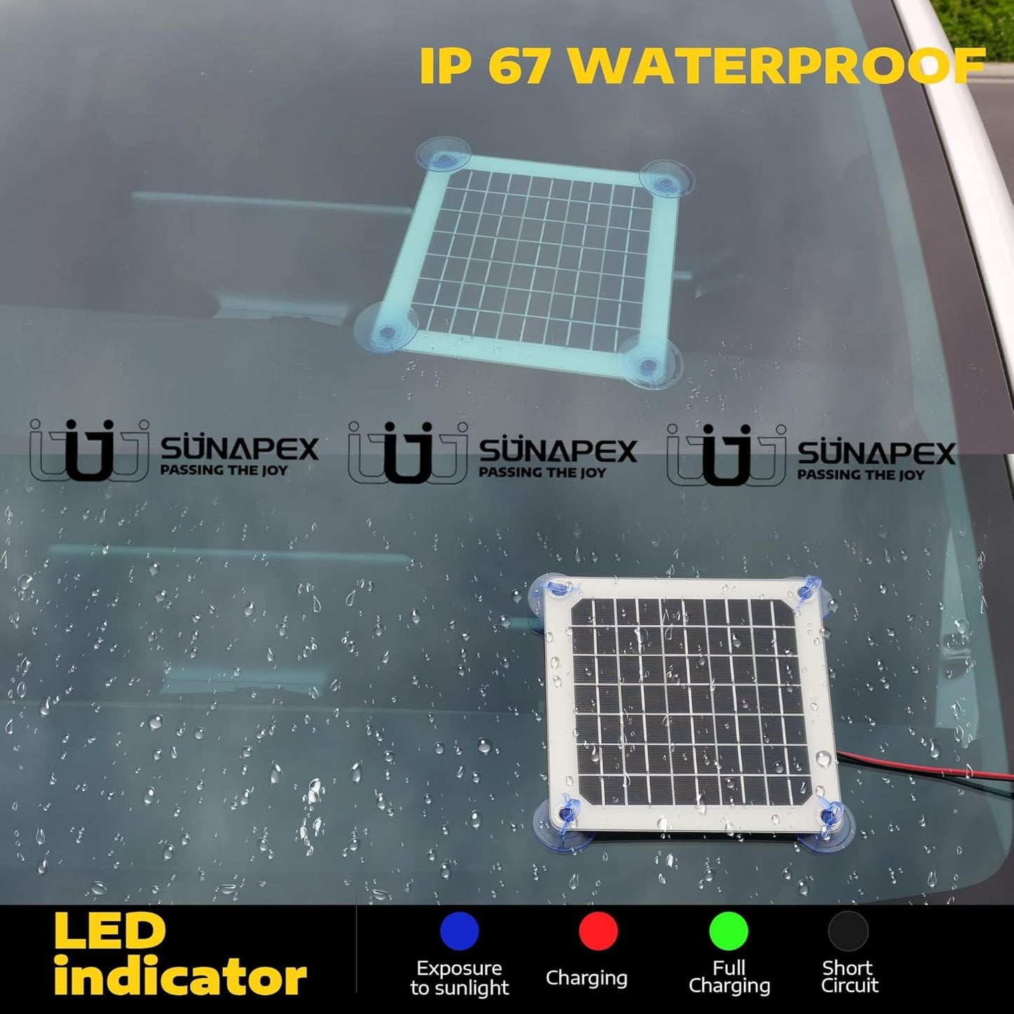 SUNAPEX 12V 10 Watt Solar Trickle Charger Maintainer - Waterproof Solar Powered Battery Charger - Solar Panel Kit Built-in Smart Charge Controller for Car Rv Trailer Truck Boat Automotive Marine