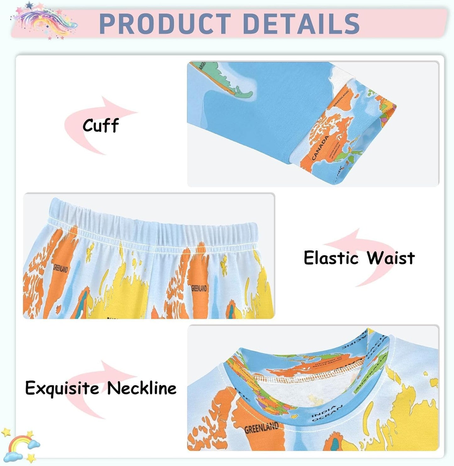 ALAZA Shark Starfish Palm Tree 2 Piece Pajama Set Long Sleeve Top and Pants Sleepwear Unisex - Colors B