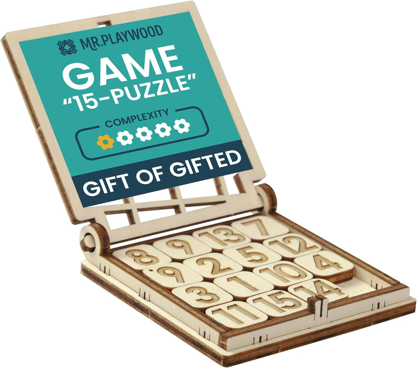 -Wooden Tic Tac Toe Game - 3D Mechanical Wood Model Board Games - Portable Pocket Size Travel Game for Kids & Adults - Coffee Table Games & Home Decor - 15 Piece DIY Logic Puzzle
