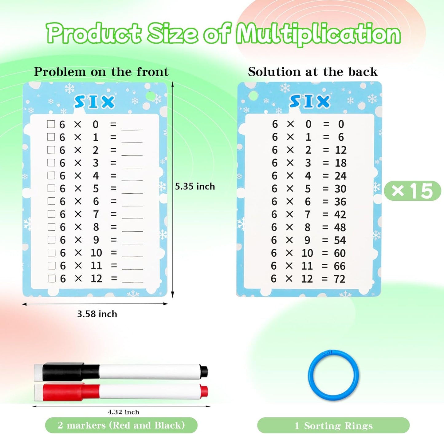 Multiplication Flash Cards 0-12, 14PCS Times Table Flashcard Chart, with Dry Erase Markers Sorting Ring, 1st, 2nd, 3rd Grades Educational Math for Classroom Home