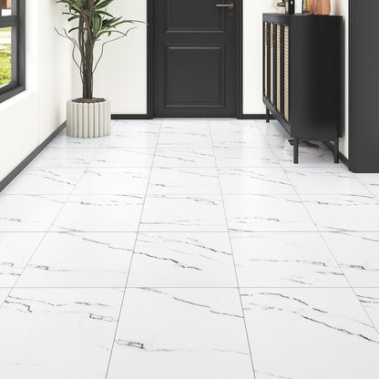 Wallercity White Marble Peel and Stick Vinyl Floor Tiles 6-Pack 12x12 Inches Self Adhesive Waterproof Flooring Planks for Bathroom Kitchen Bedrooms Stick on Floor Tiles Laminate Sheets Vinyl Flooring