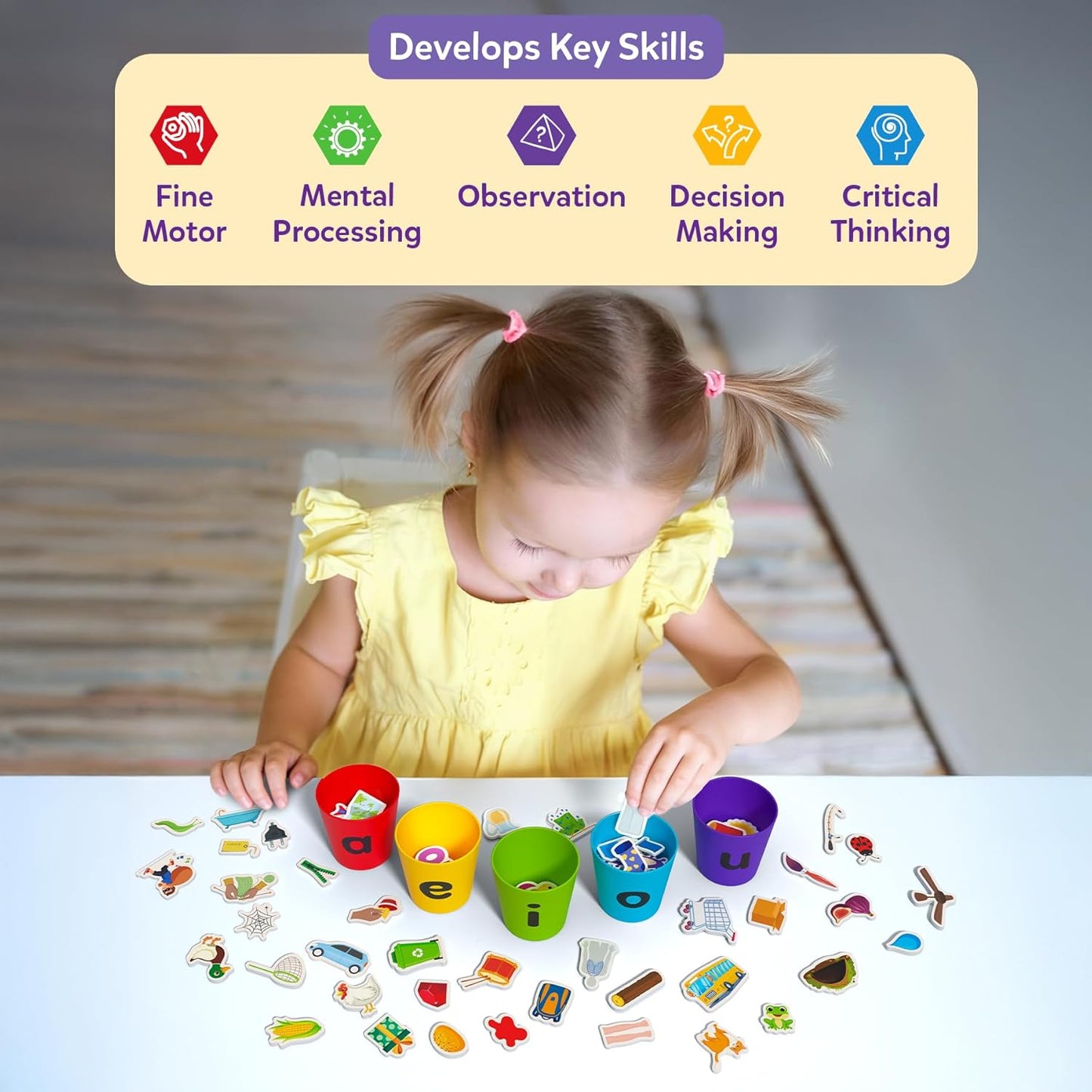 Skillmatics Learning Toys – Phonics Sorter, Vowel Sorting & Early Reading Activity for Kids, Educational Preschool & Kindergarten Toy, Builds Phonemic Awareness, Gifts for Boys & Girls Ages 4, 5, 6, 7