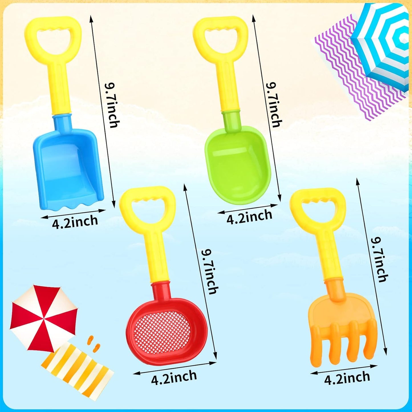Skylety 8 Pieces Sand Shovels for Kids Colorful Plastic Rake Summer Beach Sand Sifter Shovel for Planting Digging Garden Tool Travel Beach Essentials
