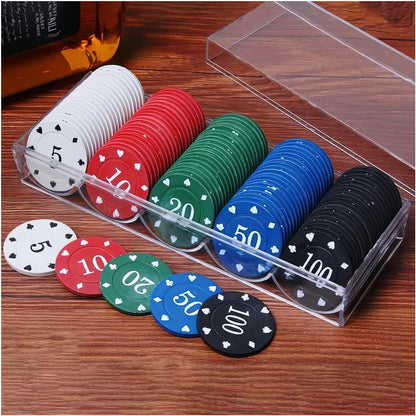 100 Plastic Poker Chips with no denominations, DIY Print with Your Personalized Text, Poker Card Game Chips Bulk, Counting Discs Markers for Math Counting, Game Play, Party