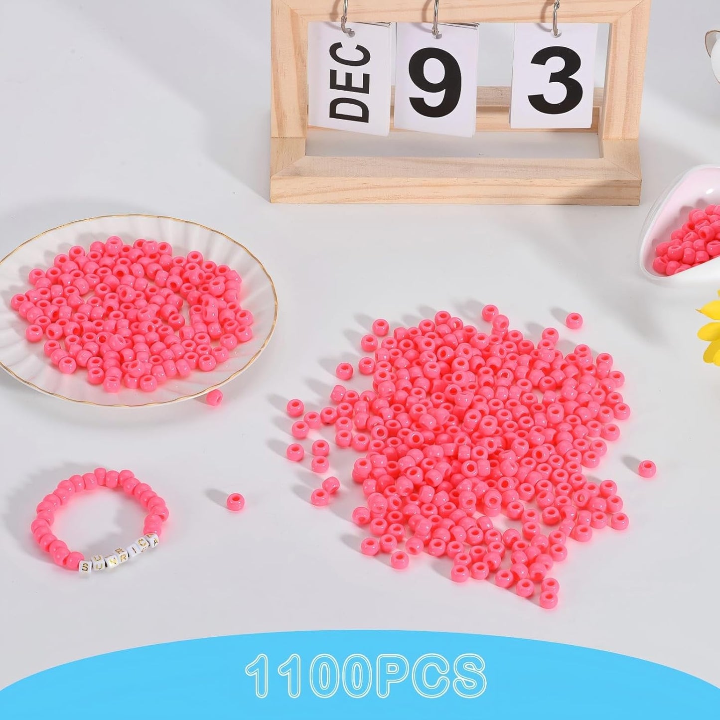 1100Pcs Red Pony Beads 6x9mm Large Hole Plastic Hair Beads for Braids, Kandi Bracelets, Keychains, Jewelry Making