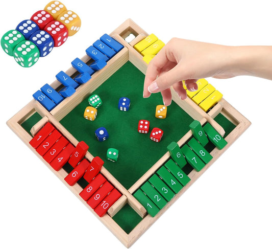 Shut The Box Game, 2-4 Player Dice Math Games Close The Box Game with 8 Dices for Adult, Family Wooden Board Tabletop Genius Square Games Travel Size for Classroom Home Party Pub (8 In Colorful)