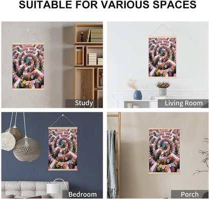 Flower Maze Magnetic Poster Hanger Frame Wood Pictures Frame Painting 23.6x15.7 Inch Canvas Art Decorative Painting for Photos Pictures Maps Scrolls Prints